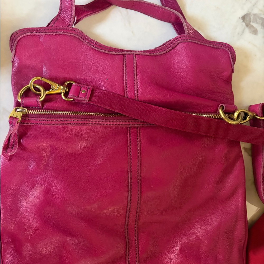 Fossil Hot Pink Leather Shoulder Bag with Gold Hardware